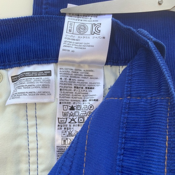 COPY - Levi’s 511 Corduroy Cobalt Blue Pants Straight Leg Electric Pockets W 30… - Picture 12 of 16